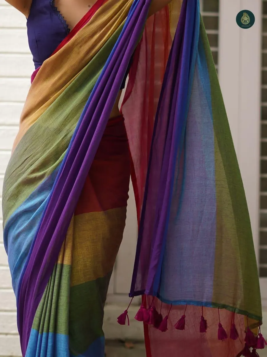 Women's Soft Cotton Saree, Without Blouse Piece, MultiColours