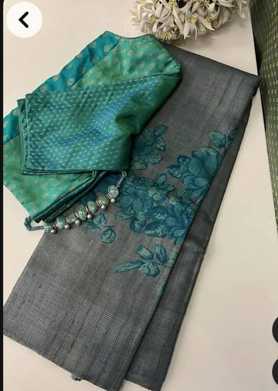 Authentic Desi Tussar Silk Handloom Saree with Hand Block and Digital Print
