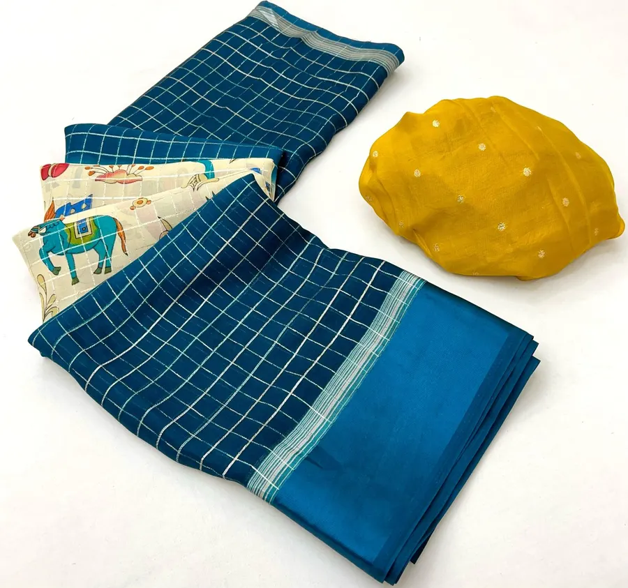 Elegant Soft Moss Chex Weaving Saree