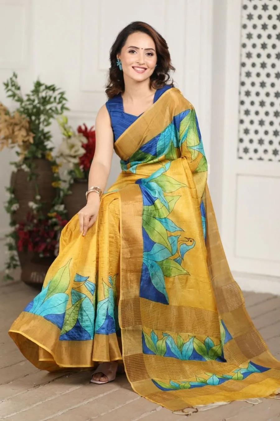 Dream Flare Kalamkari Tussar Silk Saree Timeless Elegance Meets Artistic Tradition Saree