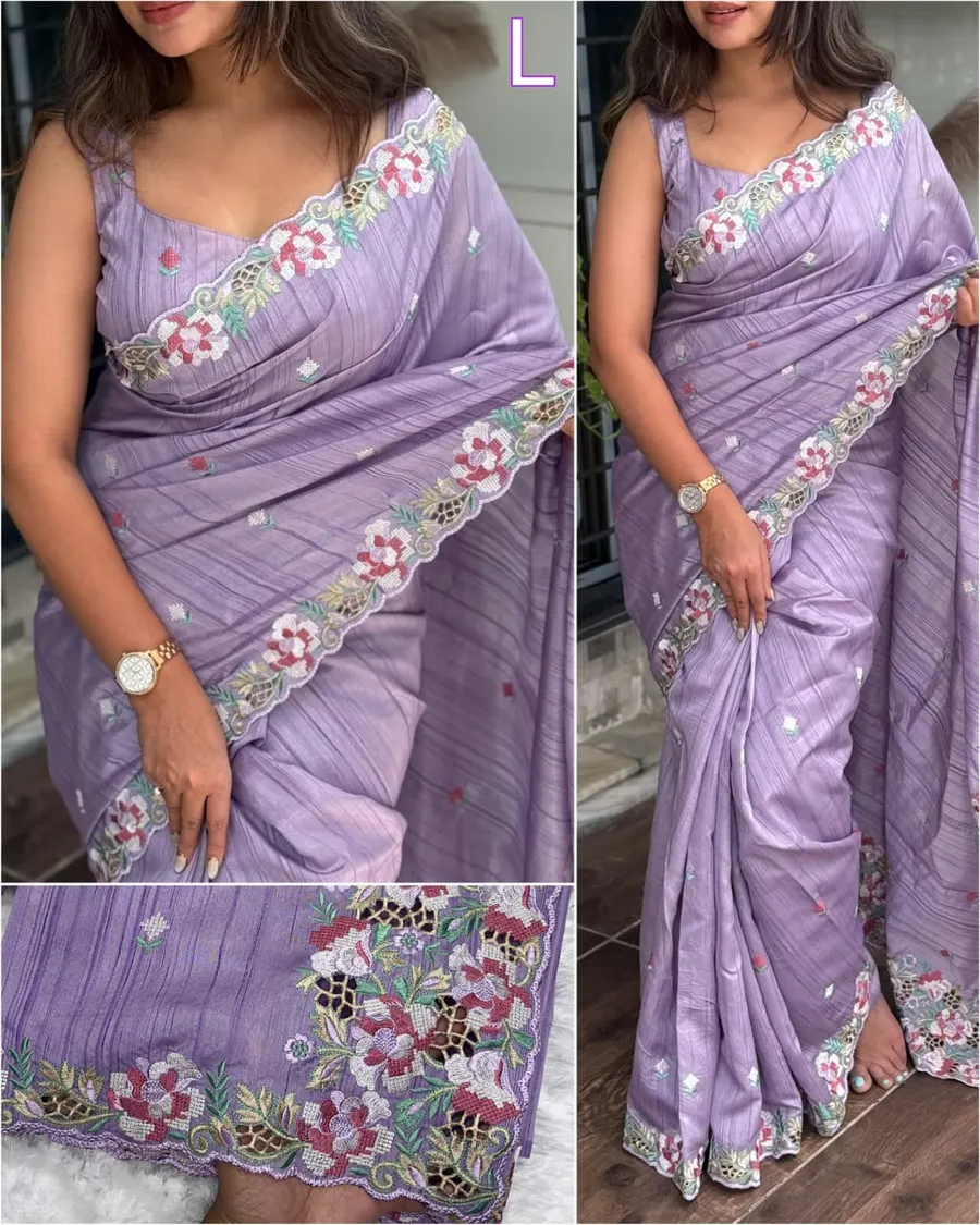 Matching Visca Slub Silk With Intricate Embroidery Saree