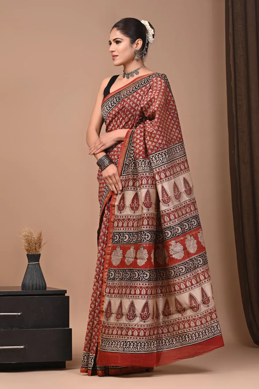 Traditional Ajrakh & Bagru Print Saree