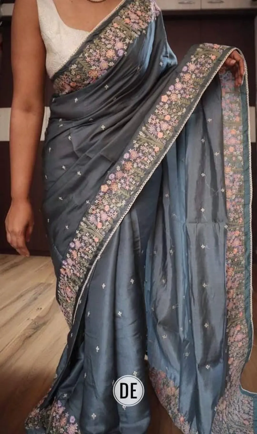 Elegant Hand-Embroidered Pure Tussar Silk Saree – Timeless Traditional Drape