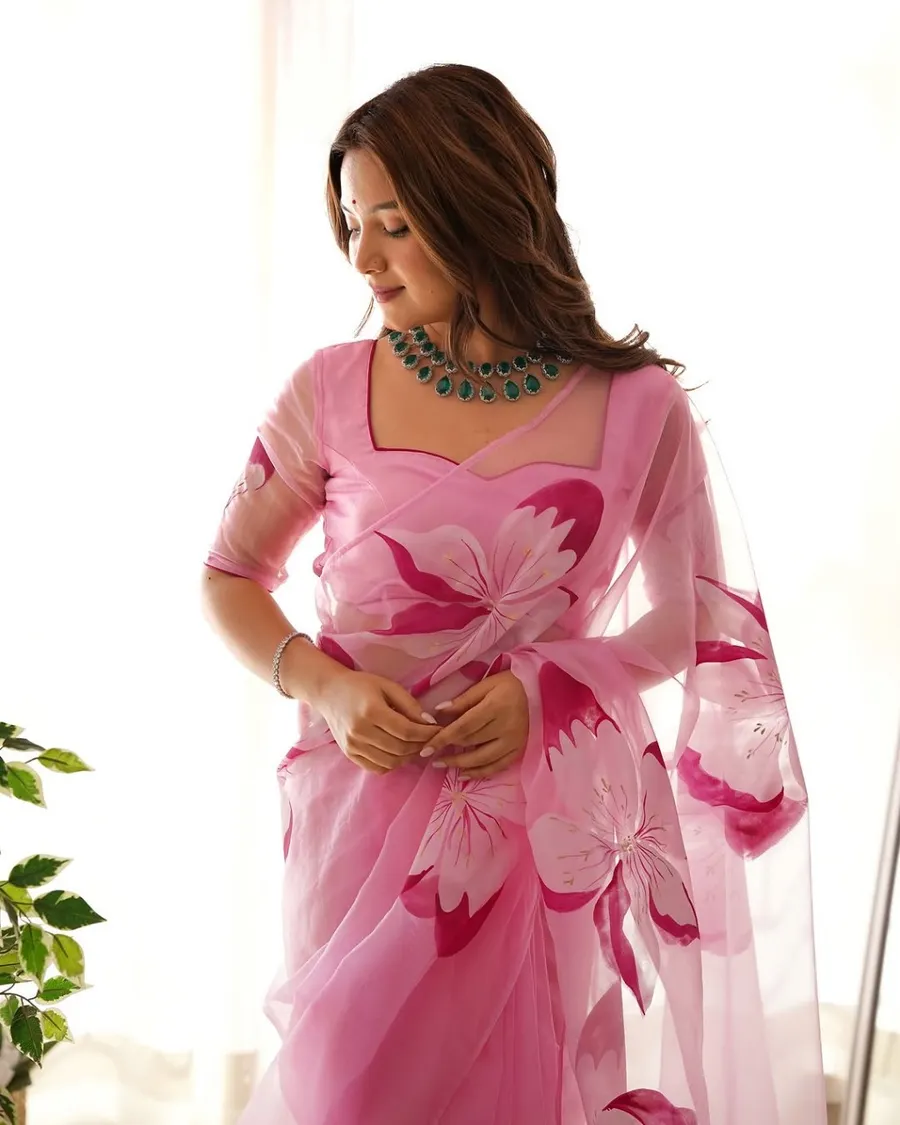Pink Flower Ready-To-Wear 1-Minute Saree