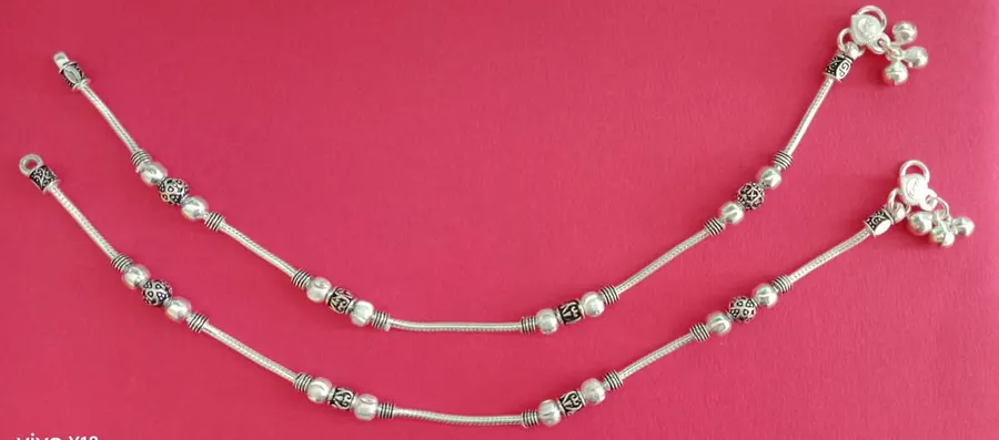 Traditional Oxidised Silver Anklet Set