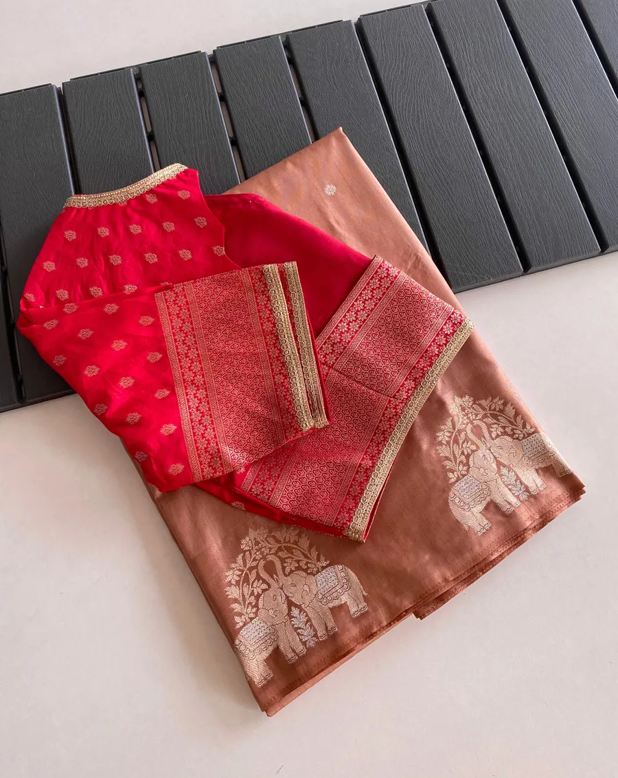 Soft Satin Border Dola Fabric Saree with Elephant Weaving & Rich Pallu