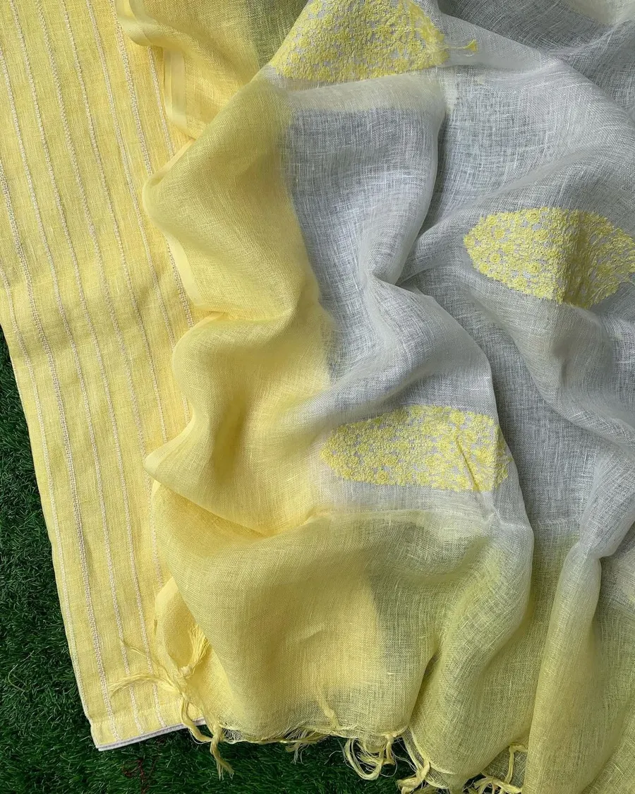 Linen Bloom Embroidered Dress Material