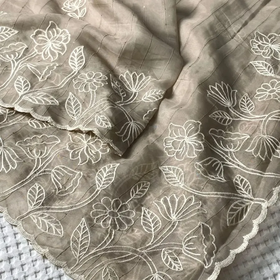 Beautiful Soft Feel Organza Saree with White Thread Work