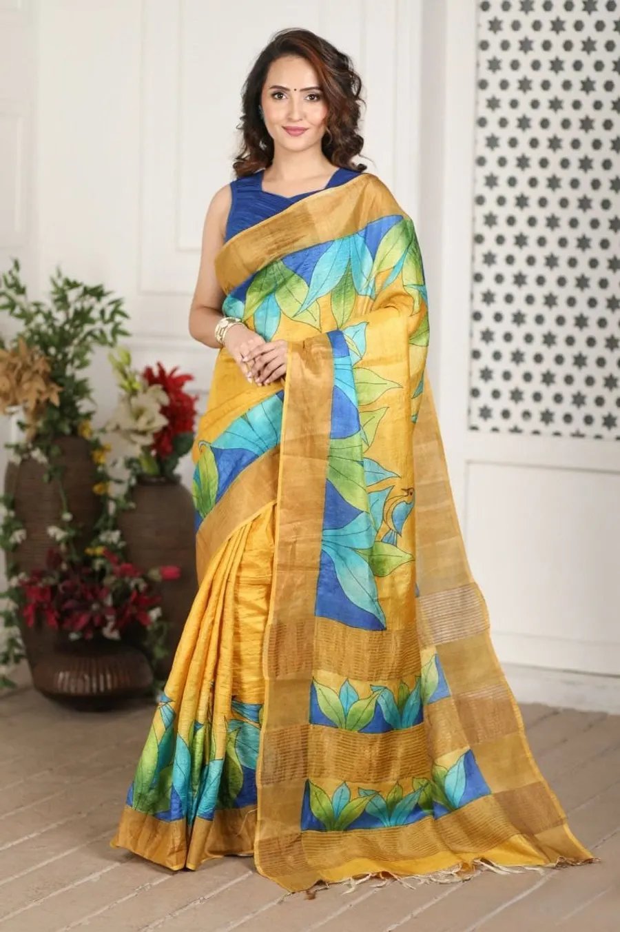 Dream Flare Kalamkari Tussar Silk Saree Timeless Elegance Meets Artistic Tradition Saree