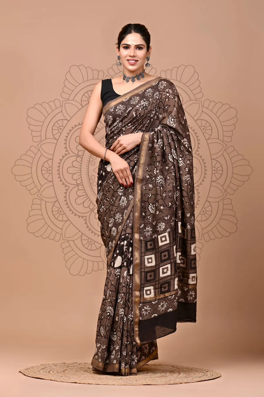 Traditional Ajrakh & Bagru Print Sarees