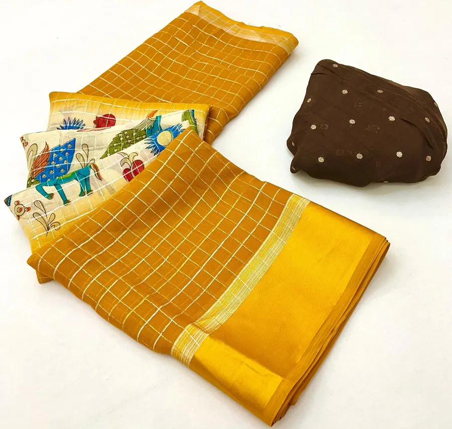 Elegant Soft Moss Chex Weaving Saree