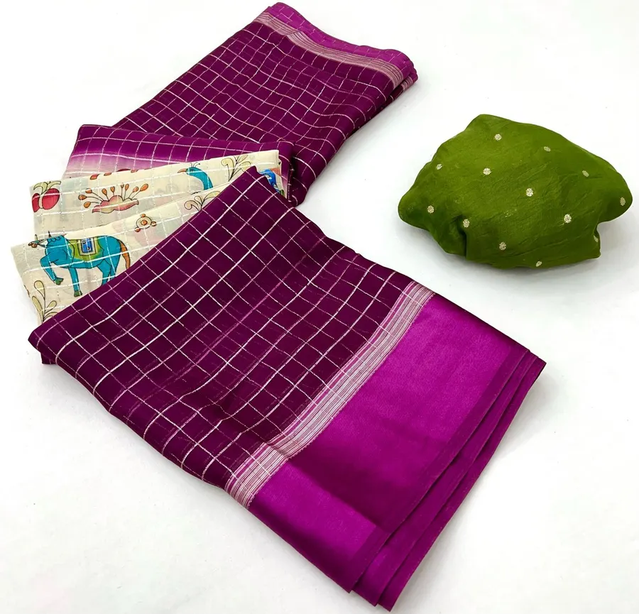 Elegant Soft Moss Chex Weaving Sarees