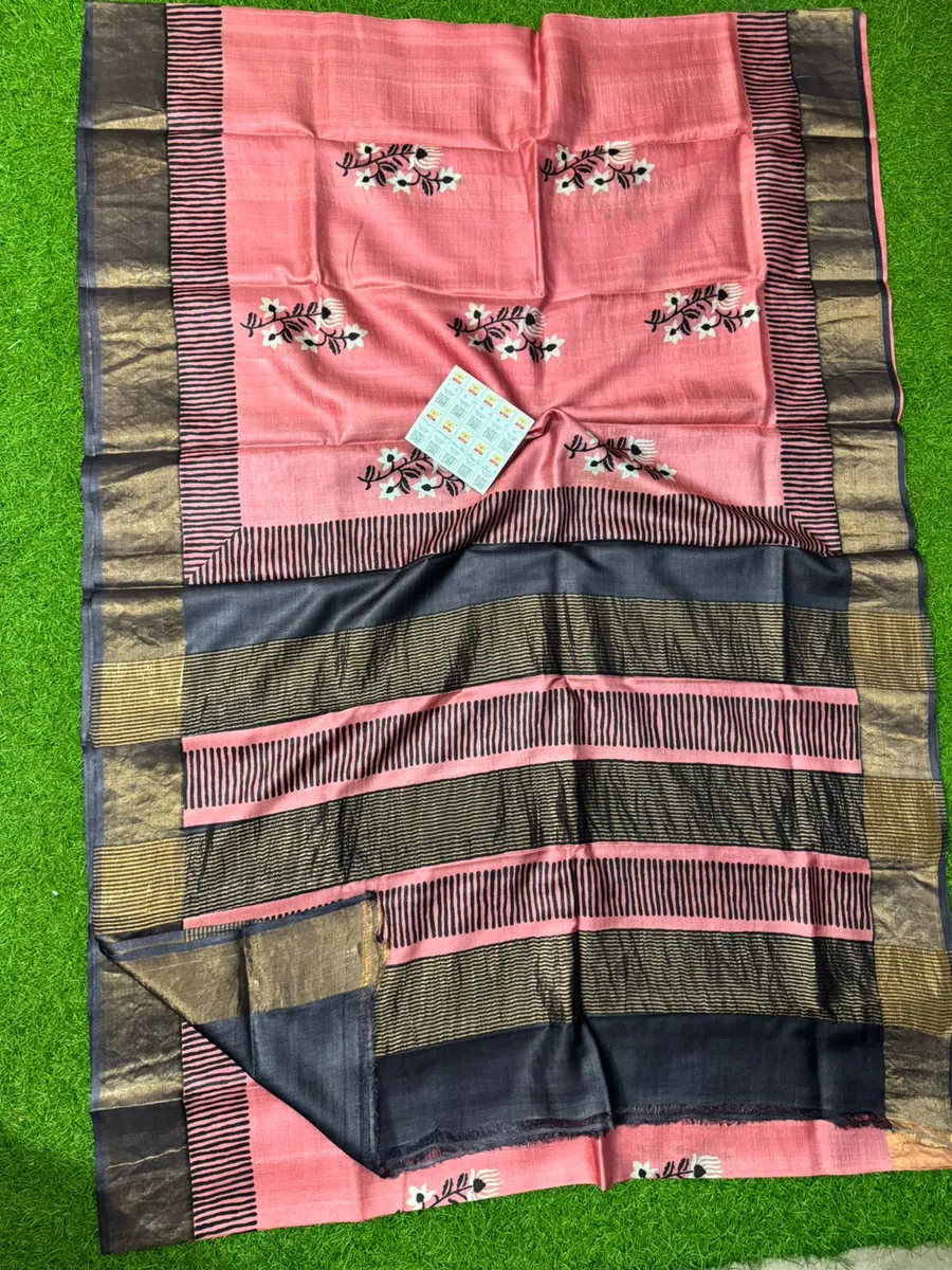  Premium Tussar Silk Printed Saree with Silk Mark Certification