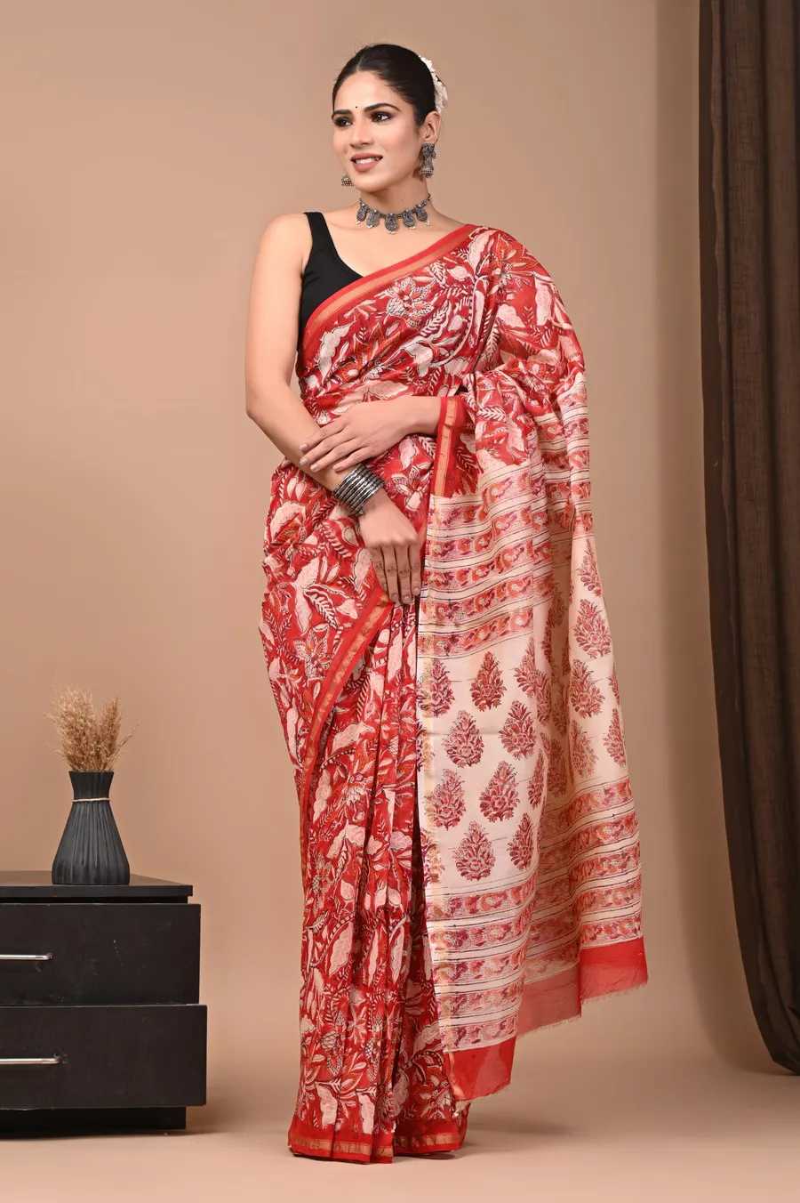 Traditional Ajrakh & Bagru Print Sarees