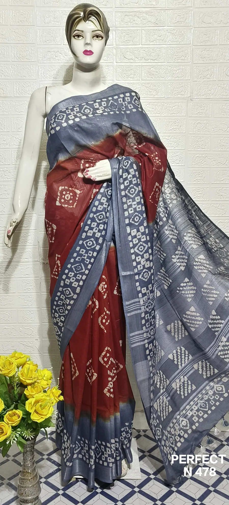 Pure Cotton Slub Saree with Traditional Batik Print