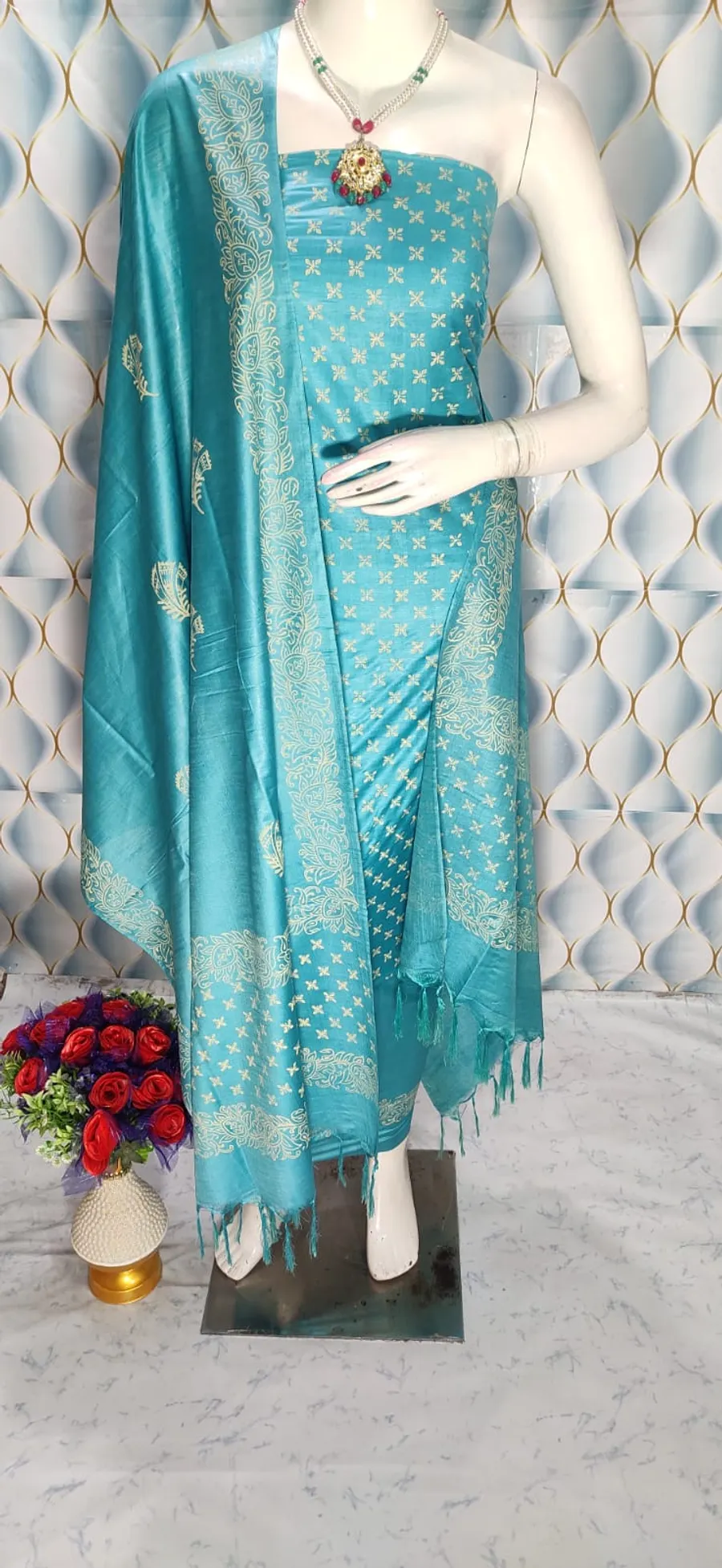 Block Printed Katan Silk Full Suit Salwar 