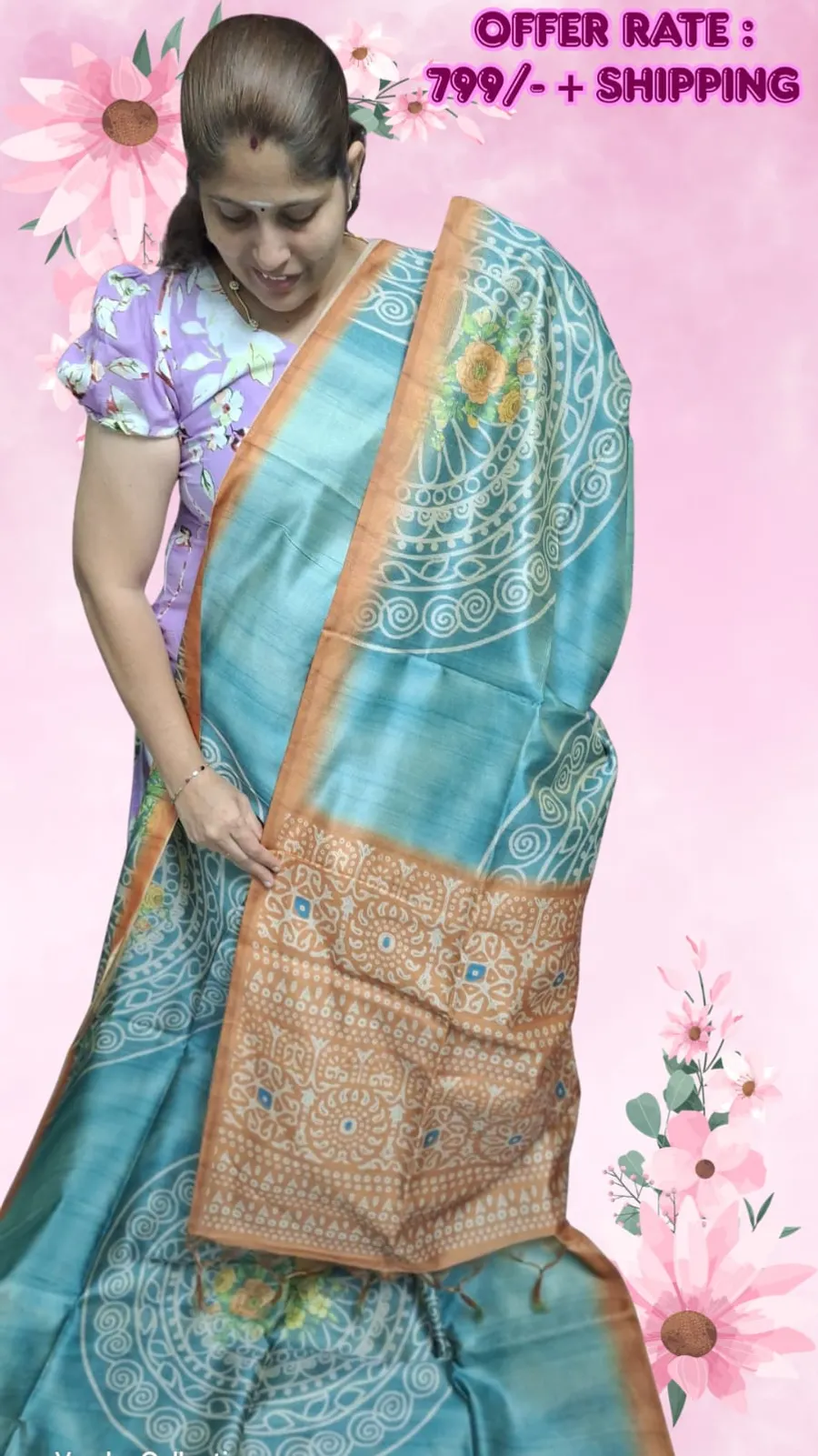 Elegant Flower Print Semi Tussar Silk Saree