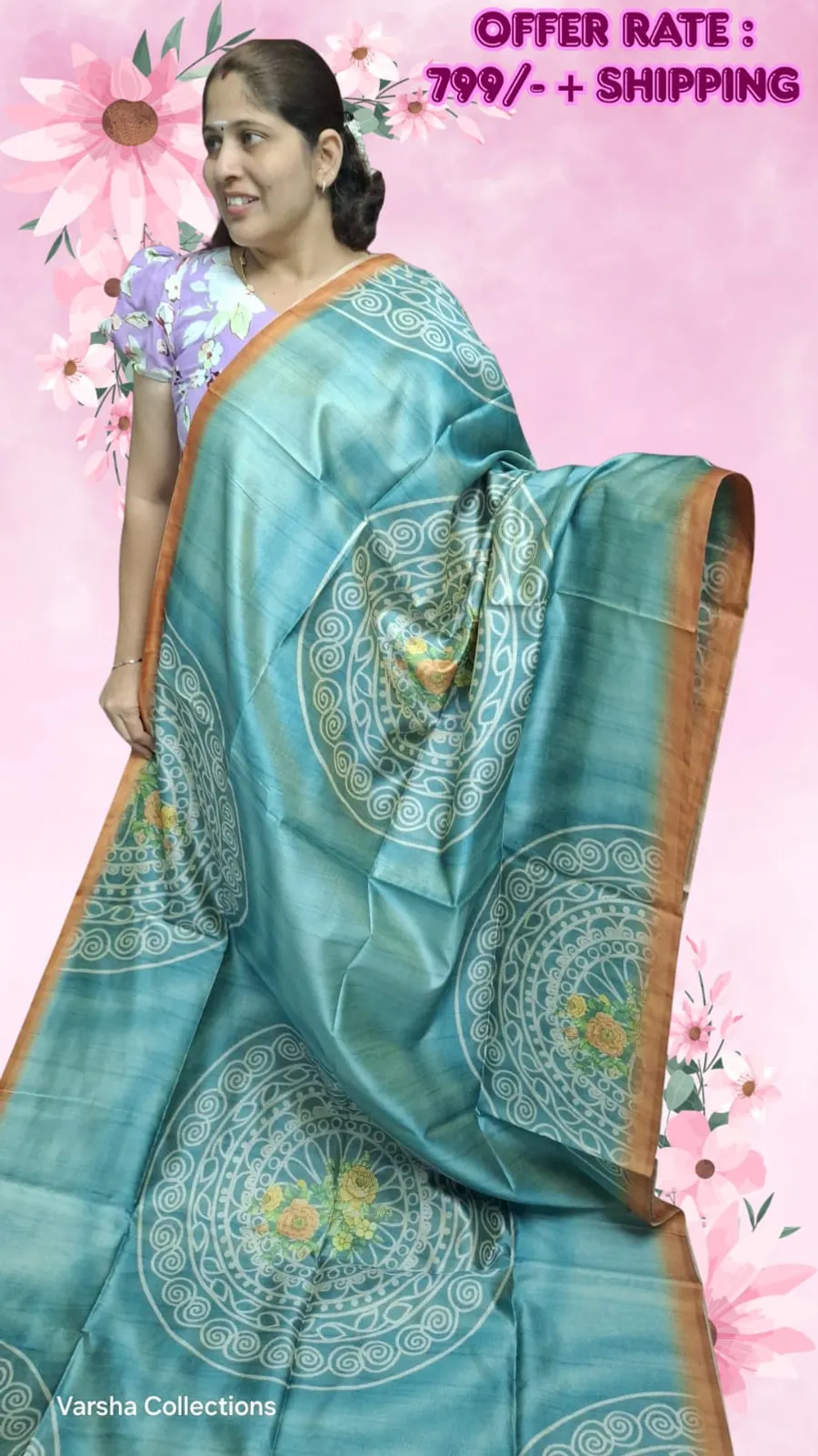 Elegant Flower Print Semi Tussar Silk Saree