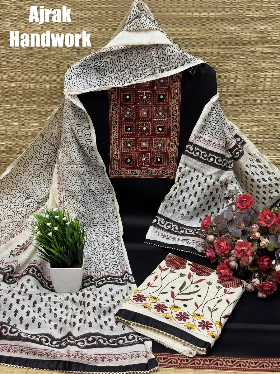High-Quality Glaze Cotton With Ajrakh Print Salwar