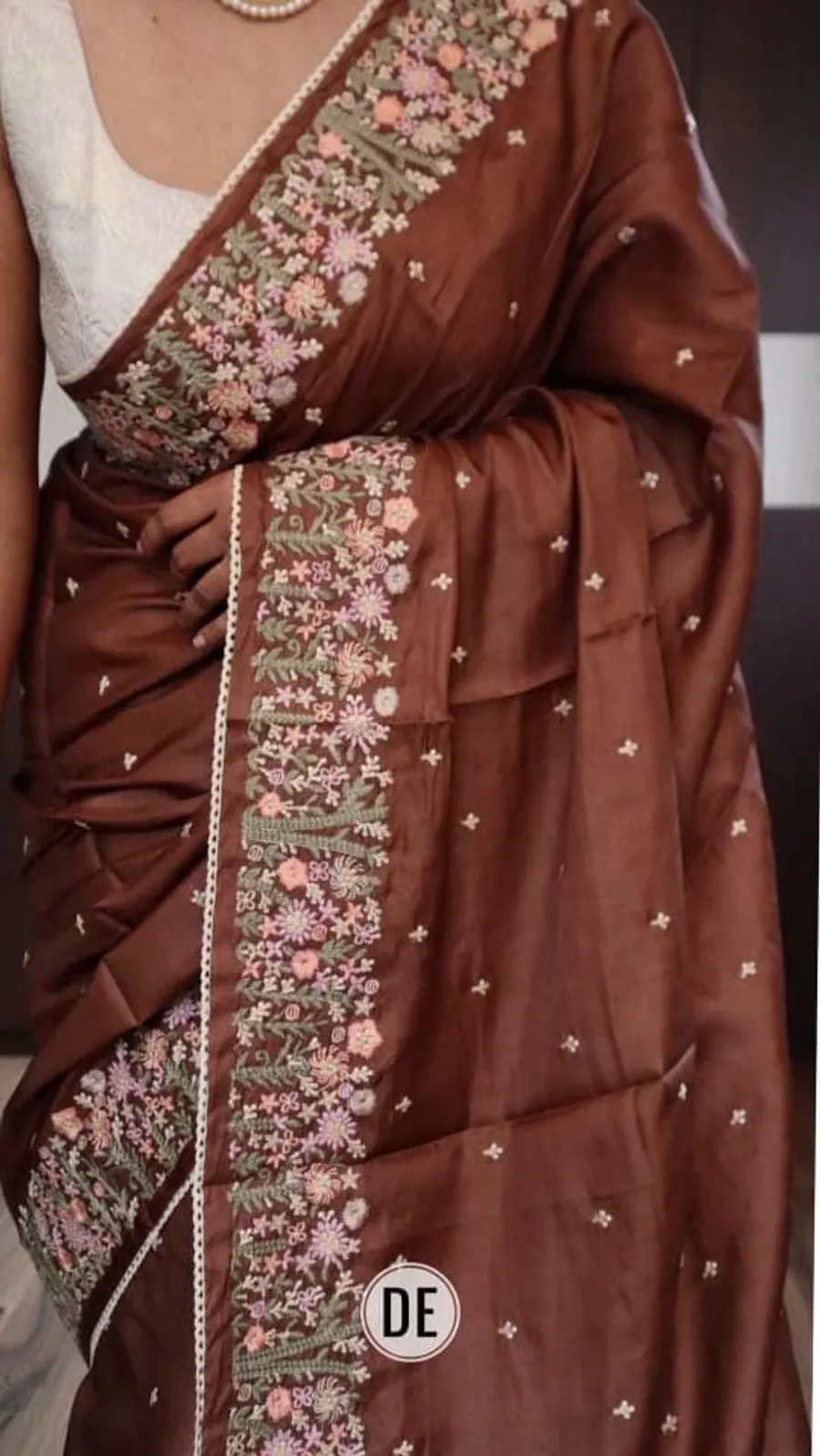 Elegant Hand-Embroidered Pure Tussar Silk Saree – Timeless Traditional Drape