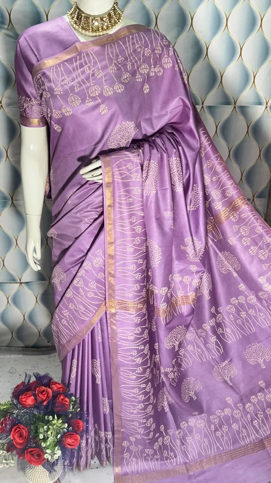 Beautifully Crafted Katan Viscose Silk Hand Block Print Saree