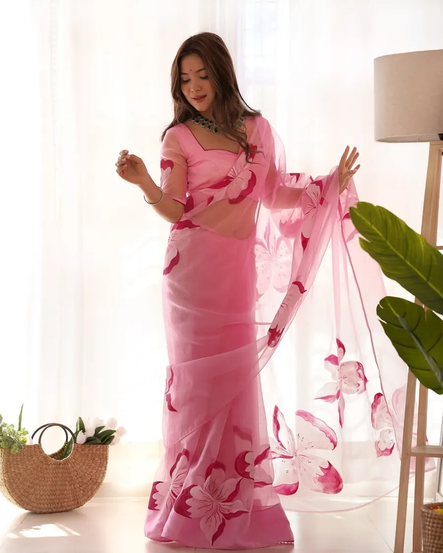 Pink Flower Ready-To-Wear 1-Minute Saree