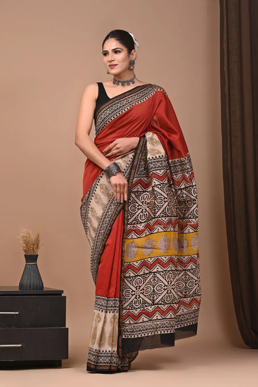 Traditional Ajrakh & Bagru Print Saree